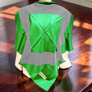 Vgt Yves Saint Laurent YSL  100%  Silk Scarf 31"x31"  Green white Black Dott (69